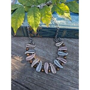 Vintage Leaf Crystal Necklace, Mixed Metal Colored Necklace